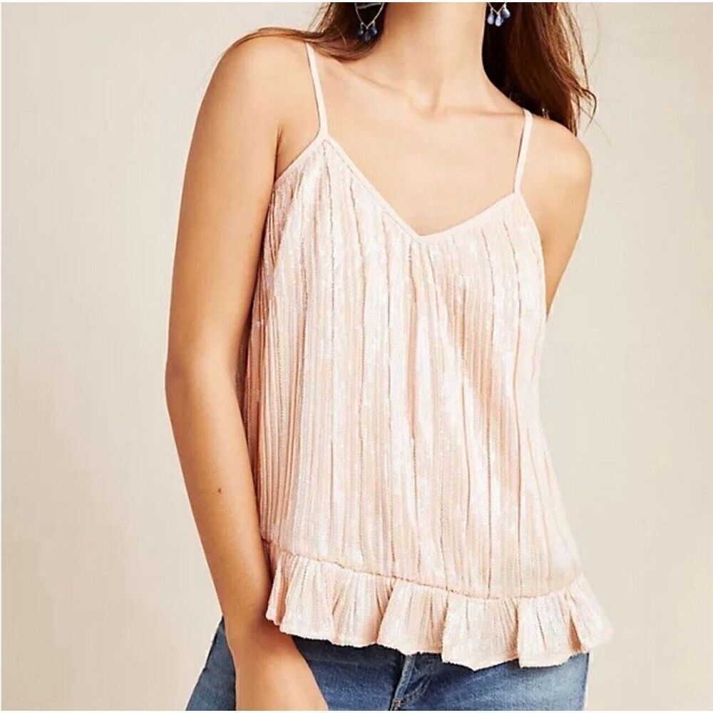 ANTHROPOLOGIE Pink Sequin Cami Size 2 Summer Disco